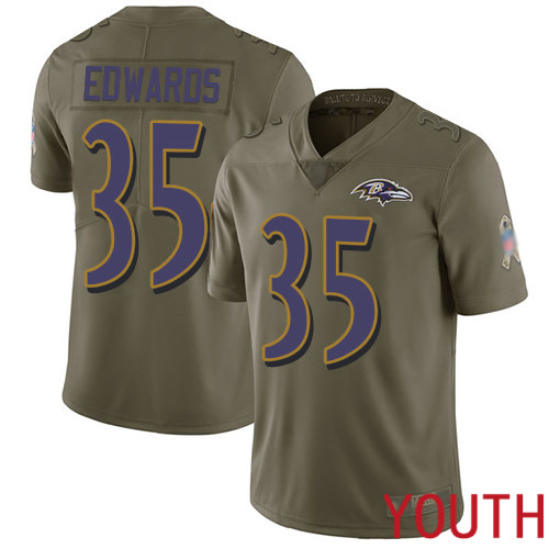 Baltimore Ravens Limited Olive Youth Gus Edwards Jersey NFL Football #35 2017 Salute to Service